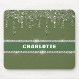Modern Sage Grönt Glitter Drip Sparkling Diamond Musmatta