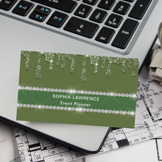Modern Sage Grönt Glitter Visitkort (Skapare uppladdad)