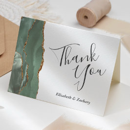 Modern Sage Grönt Guld Agate Bröllop Tack Kort