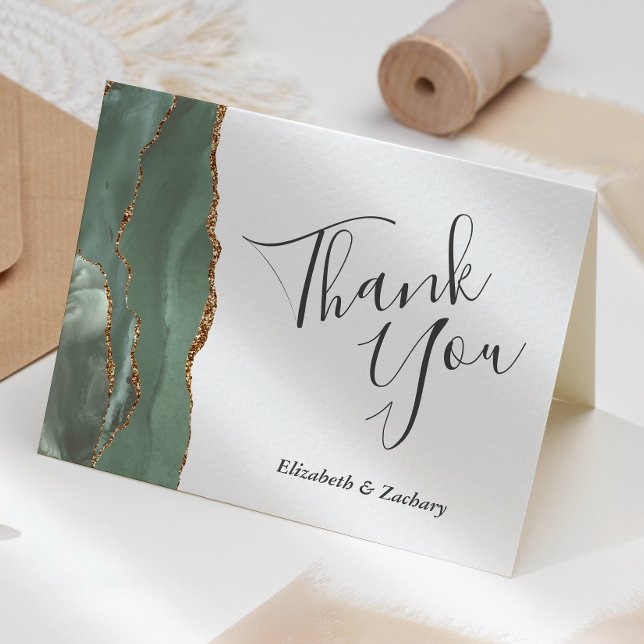 Modern Sage Grönt Guld Agate Bröllop Tack Kort (Skapare uppladdad)