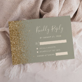 Modern Sage Grönt Guld Faux Glitter Kant OSA Kort