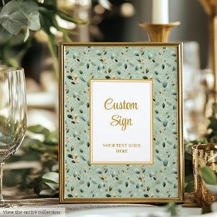 Modern Sage Grönt Guld Foliage Bröllop Anpassnings Poster