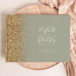 Modern Sage Grönt Guld Glitter-skript Gästböcker