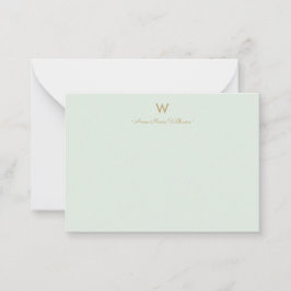 Modern Sage Grönt Guld-skript Monogram Anteckningskort