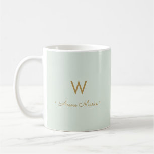 Modern Sage Grönt Guld-skript Monogram Kaffemugg