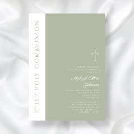 Modern Sage Grönt Kor First Heliga Communion Inbjudningar