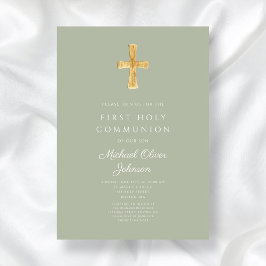 Modern Sage Grönt Kor Religiösa First Communion Inbjudningar