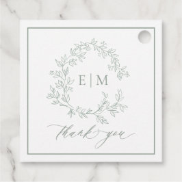 Modern Sage Grönt Leafy Vapensköld Monogram Bröllo Gåvor Etiketter