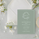 Modern Sage Grönt Leafy Vapensköld Monogram Bröllo Inbjudningar<br><div class="desc">Vi älskar det här trendiget, den moderna grönten bröllopsinbjudan! Enkelt, elegant och åh-så-söt, det har en hand plockade-läskig krans som omger ett modernt bröllop monogram. Det är personlig i elegantens typografi och accentuerad med handskriven kalligrafi. Slutligen trimmas det i ett känsligt ram. Visa sviten här: https://www.zazzle.com/collections/sage_green_leafy_crest_monogram_wedding_invitation-119735143483526238 Kontakta designern för matchande...</div>