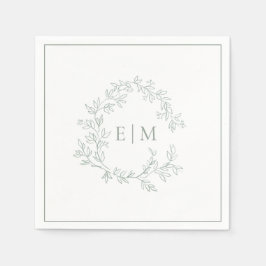 Modern Sage Grönt Leafy Vapensköld Monogram Bröllo Pappersservett