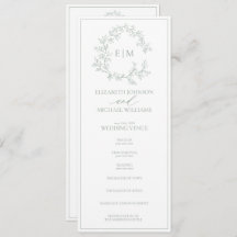 Modern Sage Grönt Leafy Vapensköld Monogram Bröllo