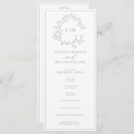 Modern Sage Grönt Leafy Vapensköld Monogram Bröllo Program