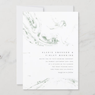 Modern Sage Grönt Marbling Bröllopsinbjudan Inbjudningar