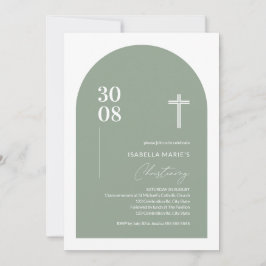 Modern Sage Grönt Minimalist Arch Christening Invi Inbjudningar