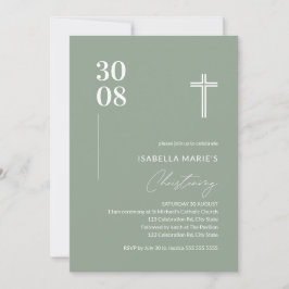Modern Sage Grönt Minimalist Christening Inbjudningar