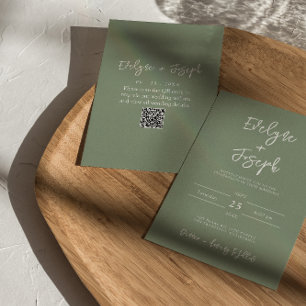 Modern Sage Grönt - minimalistisk QR-kod Bröllop Inbjudningar