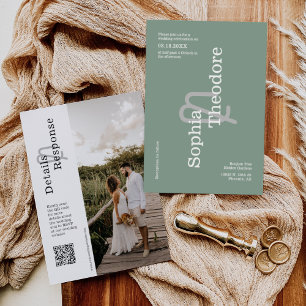 Modern Sage Grönt - minimalistiskt Bröllop QR-kodf Inbjudningar