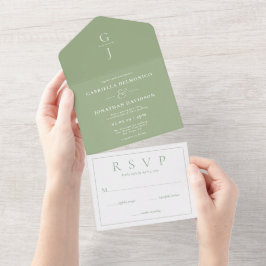 Modern Sage Grönt Monogram Bröllop OSA