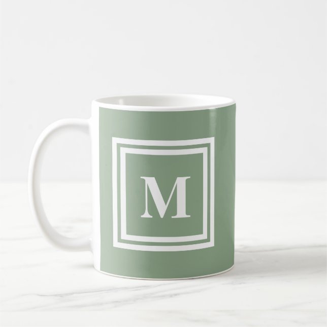 Modern Sage Grönt Monogram Kaffemugg (Vänster)