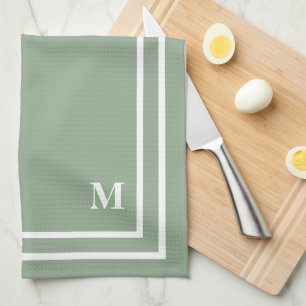 Modern Sage Grönt Monogram Kökshandduk