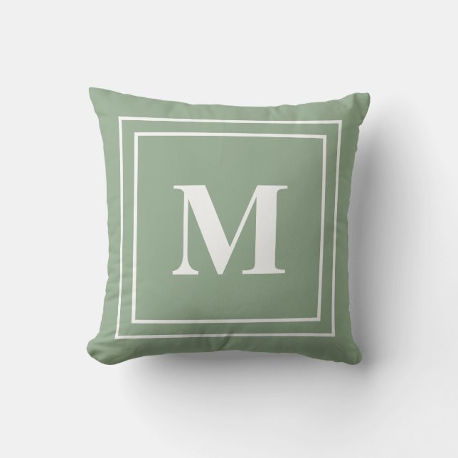Modern Sage Grönt Monogram Kudde (Framsida)