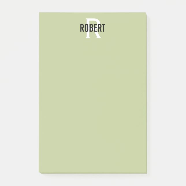 Modern sage grönt monogram namn post-it block (Framsida)