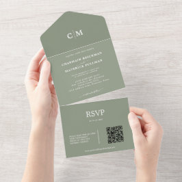 Modern Sage Grönt Monogram QR Code OSA Bröllop