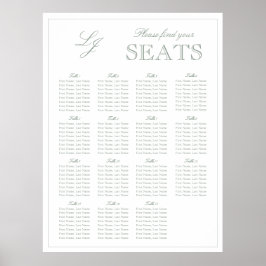 Modern Sage Grönt Monogram Script Bröllop-säte Poster