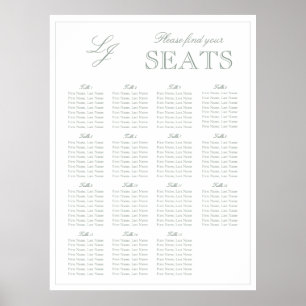 Modern Sage Grönt Monogram Script Bröllop-säte Poster