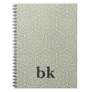 Modern sage grönt mönster monogrammad anteckningsbok