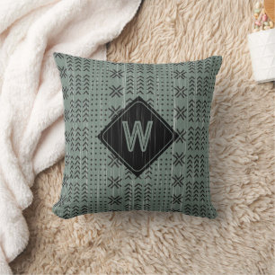 Modern Sage Grönt Mudcloth African Monogram Kudde