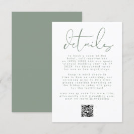 Modern Sage Grönt Neutralt Text Bröllop QR CODE Tilläggskort