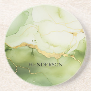 Modern Sage Grönt och Guld Personlig Monogram Underlägg