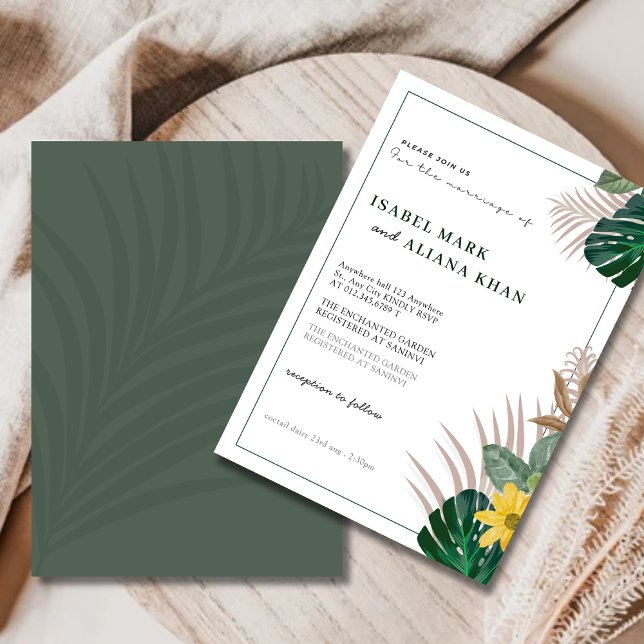Modern Sage Grönt och White Boho blommigt Bröllop Inbjudningar (INVITATION)