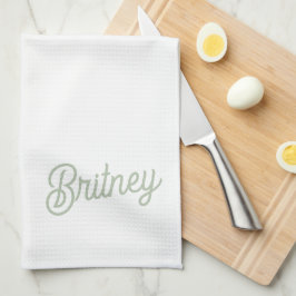 Modern Sage Grönt Personlig Monogram och Namn Kökshandduk