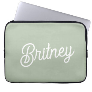 Modern Sage Grönt Personlig Monogram och Namn Laptop Fodral