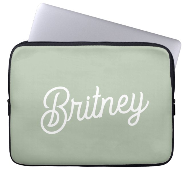 Modern Sage Grönt Personlig Monogram och Namn Laptop Fodral (Framsidan)