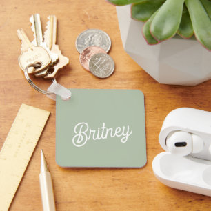 Modern Sage Grönt Personlig Monogram och Namn Nyckelring