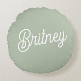 Modern Sage Grönt Personlig Monogram och Namn Rund Kudde