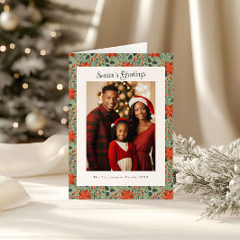 Modern Sage Grönt Poinsettia Photo jul Kort