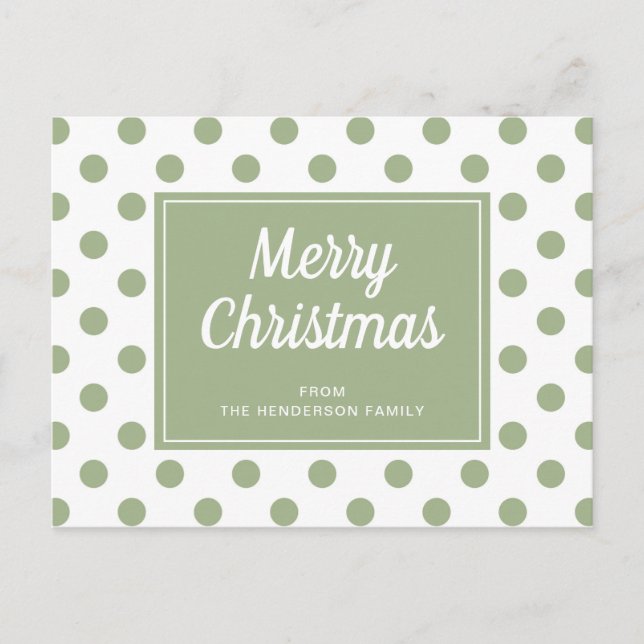 Modern Sage Grönt Polka dots God jul Vykort (Framsida)