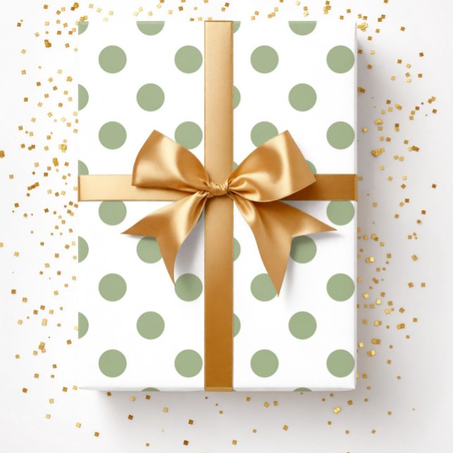 Modern Sage Grönt Polka dots Mönster Presentpapper (Sage Green White Polka Dots Pattern Wrapping Paper)