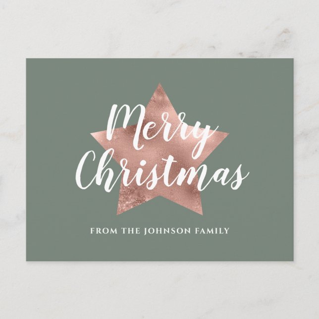 Modern Sage Grönt Ro Guld Star God jul Vykort (Framsida)