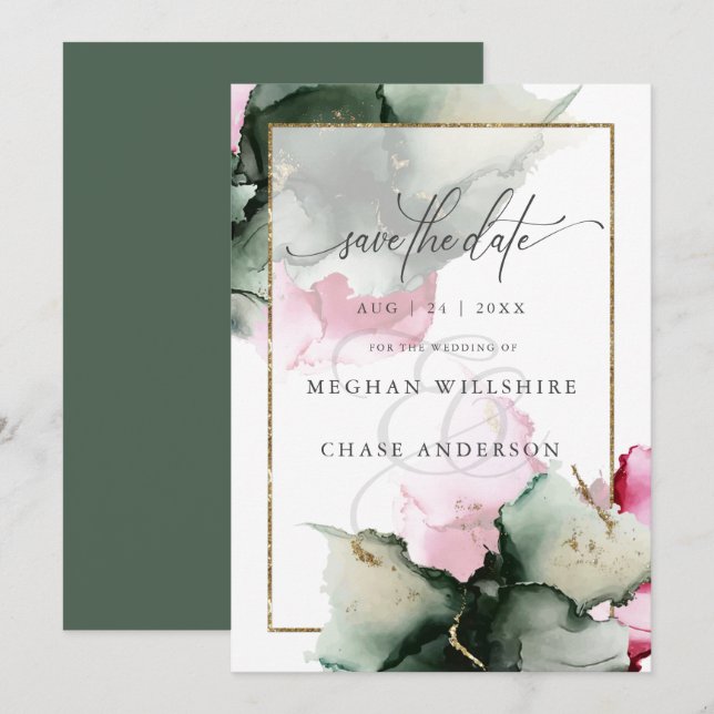 Modern Sage Grönt Rosa Watercolor Abstrakt (Fram/baksida)