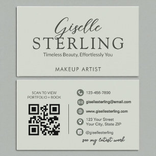 Modern Sage Grönt Script Elegant QR-kod Visitkort