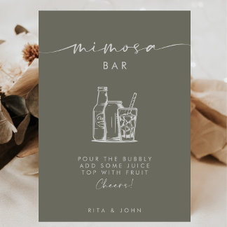 Modern Sage Grönt Script Mimosa Pub Bröllop-tecken Poster