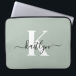 Modern Sage Grönt Script Monogram Laptop Fodral<br><div class="desc">Denna enkla 15-tumsbild i elegant laptop sleeve med det första namn i ett trendig med skript i svart och det första tecknet i ett modernt teckensnitt i vitt är perfekt för dig. Det är snyggt och trendig och ändå väldigt klassiskt. Det är unikt - som du!</div>