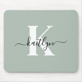 Modern Sage Grönt Script Monogram Musmatta