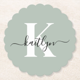 Modern Sage Grönt Script Monogram Underlägg Papper