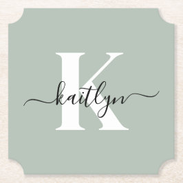 Modern Sage Grönt Script Monogram Underlägg Papper